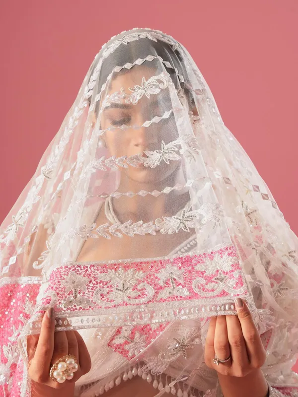 White net saree for reception