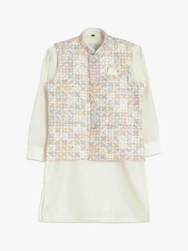 Latest white printed waistcoat set