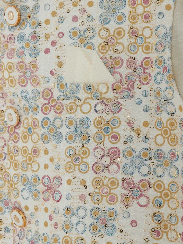 Latest white printed waistcoat set