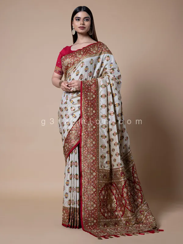 Latest white silk saree