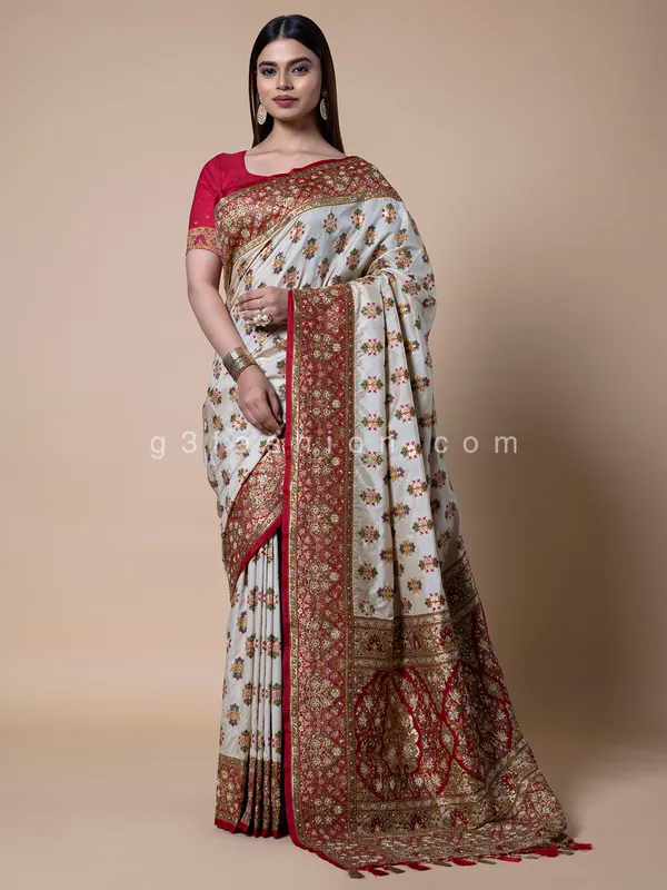 Latest white silk saree