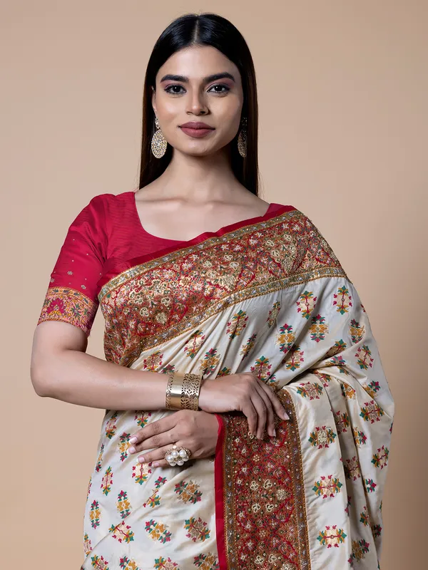 Latest white silk saree