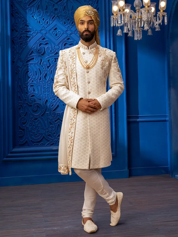 Latest white silk sherwani