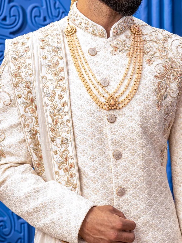 Latest white silk sherwani