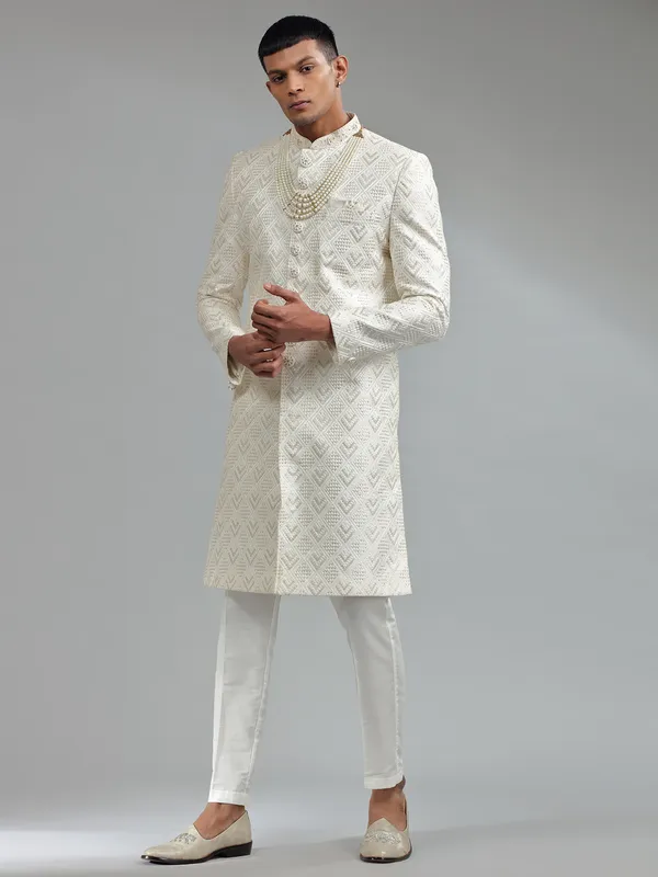 Latest white silk sherwani for groom