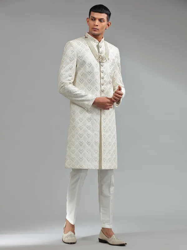 Latest white silk sherwani for groom