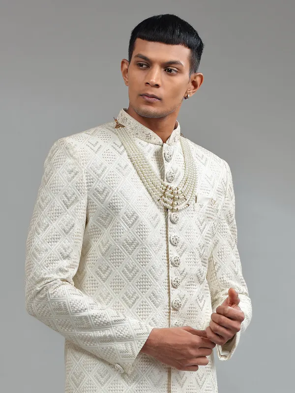 Latest white silk sherwani for groom