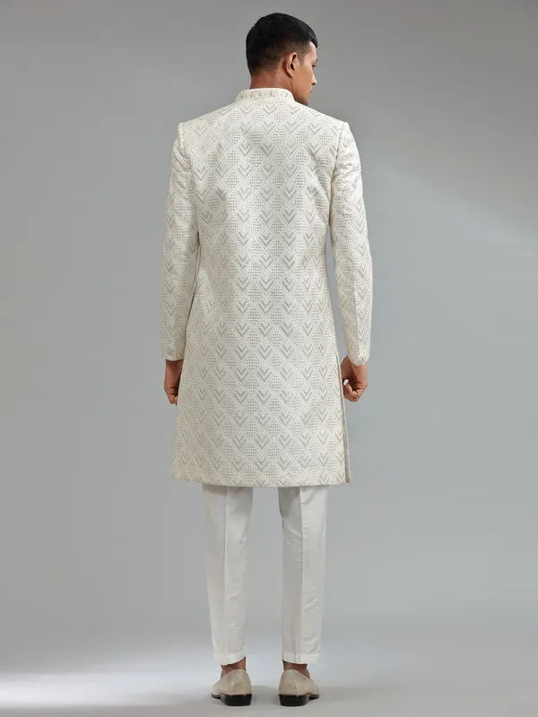 Latest white silk sherwani for groom