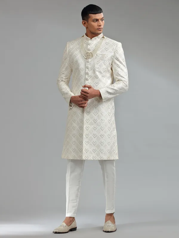Latest white silk sherwani for groom