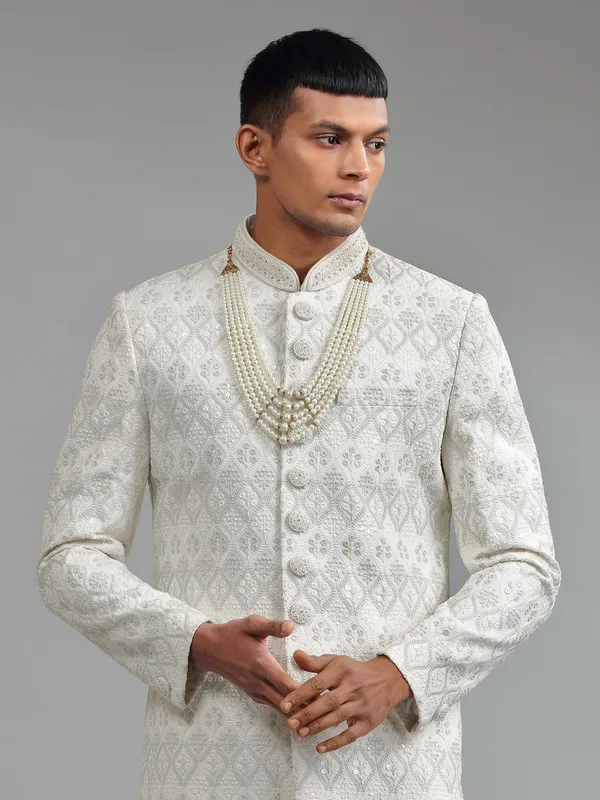 Latest white terry rayon sherwani