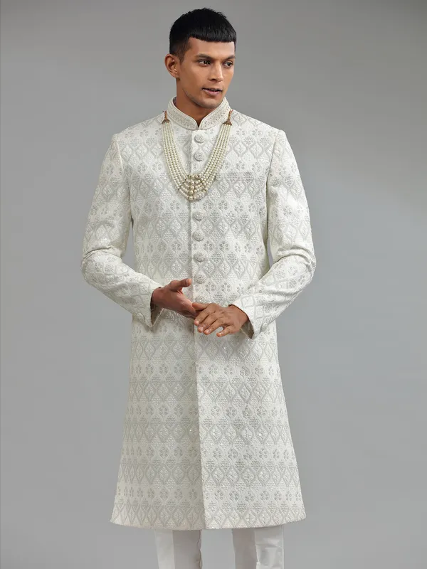 Latest white terry rayon sherwani