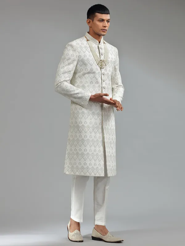 Latest white terry rayon sherwani