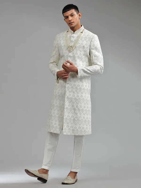 Latest white terry rayon sherwani