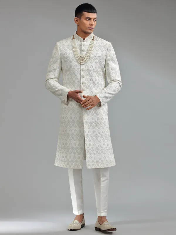 Latest white terry rayon sherwani