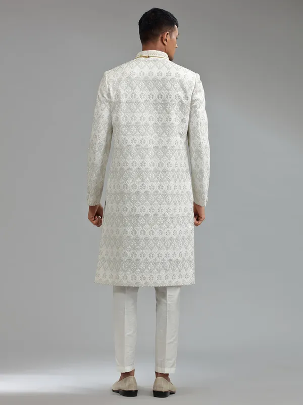 Latest white terry rayon sherwani