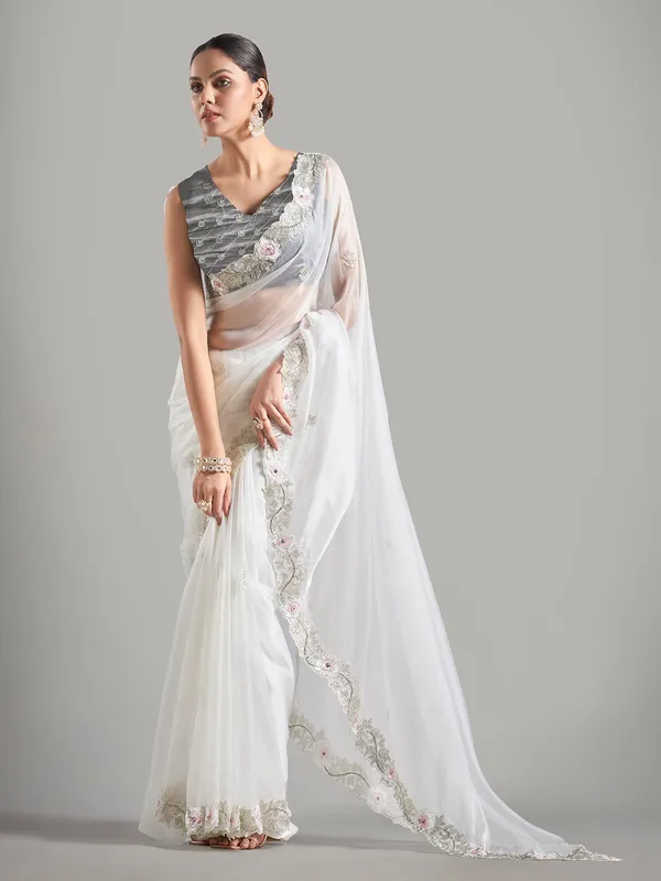 Latest white tissue silk saree