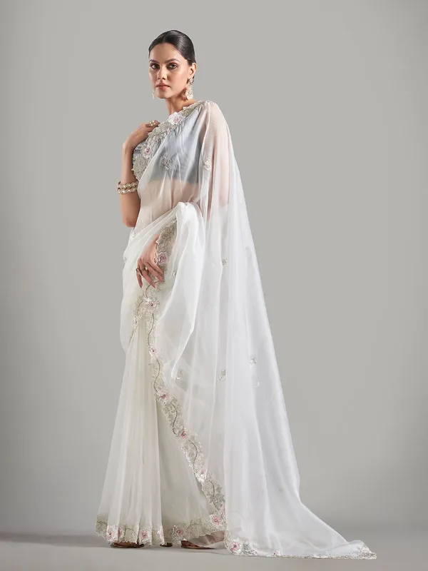 Latest white tissue silk saree