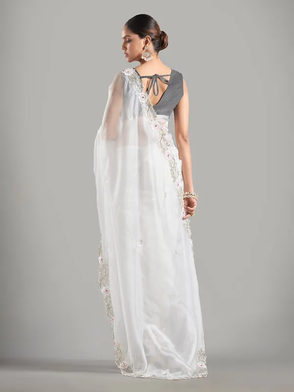 Latest white tissue silk saree