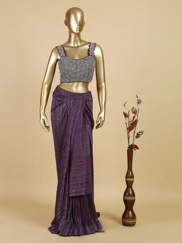 Latest wine lycra ready to wear saree