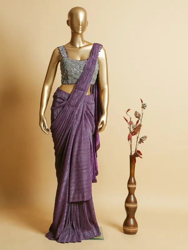 Latest wine lycra ready to wear saree