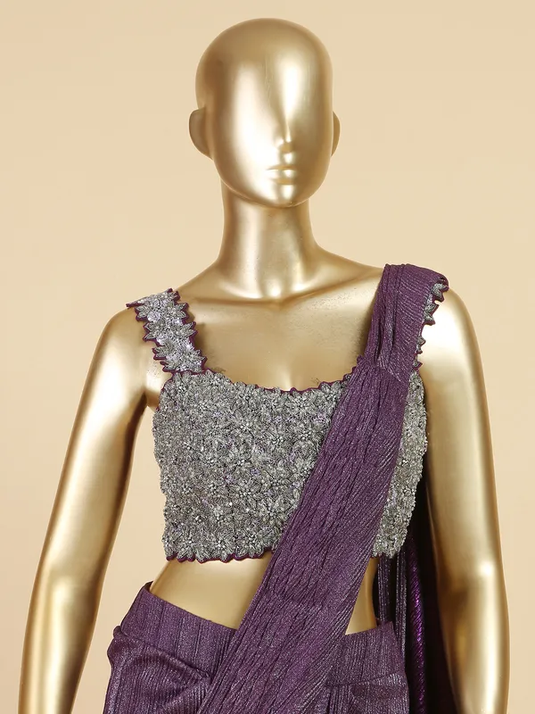 Latest wine lycra ready to wear saree
