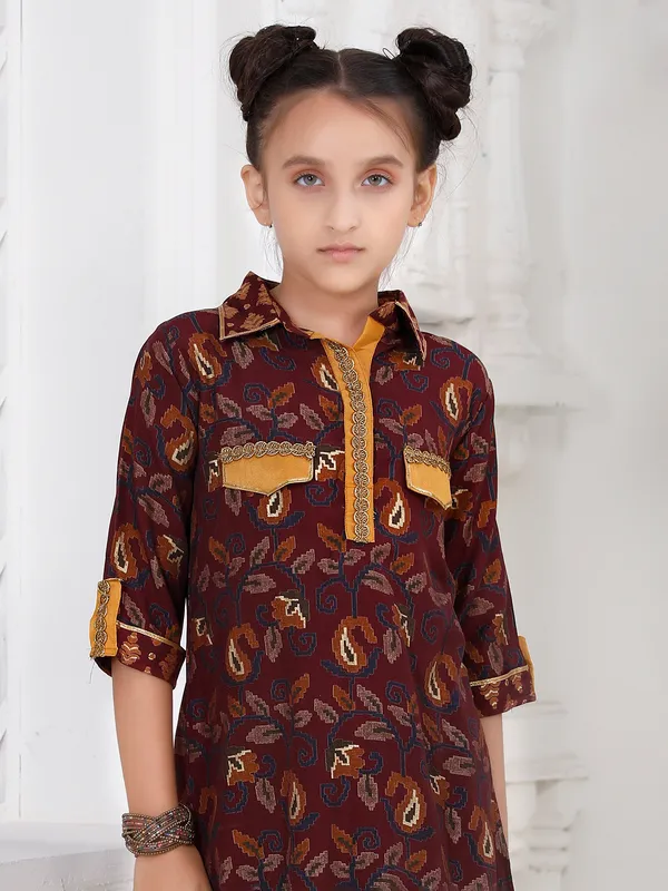 Latest maroon cotton printed salwar suit for girls