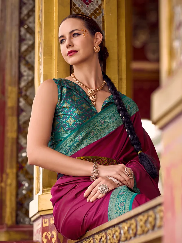 Latest wine saree in soft silk