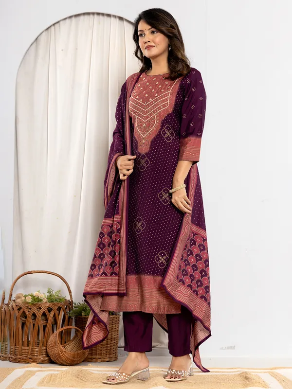 Latest wine silk kurti with dupatta