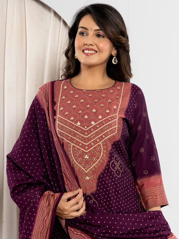 Latest wine silk kurti with dupatta
