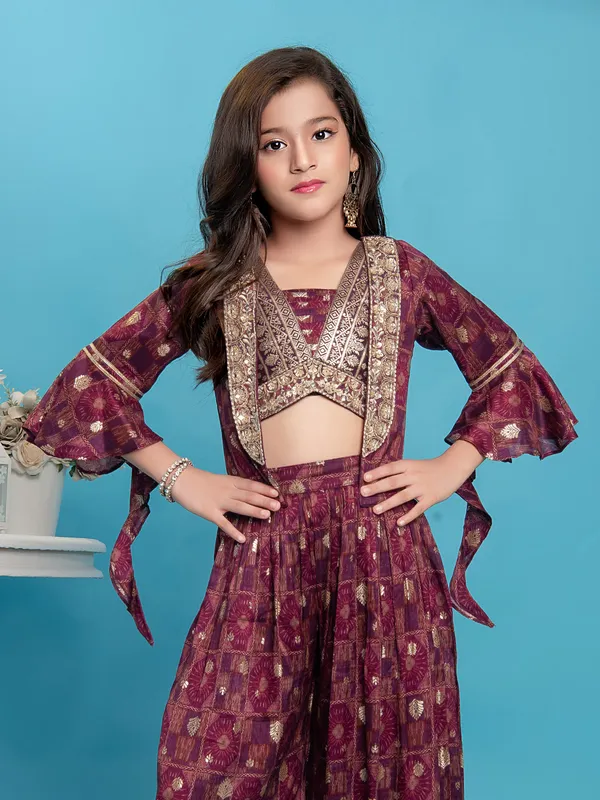 Latest wine silk zari weaving palazzo salwar suit