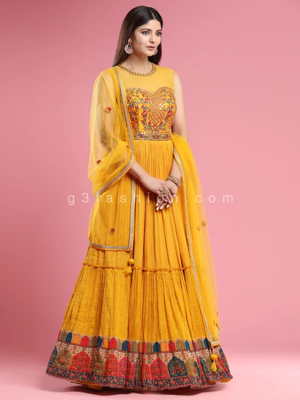 Latest yellow chiffon wedding anarkali suit
