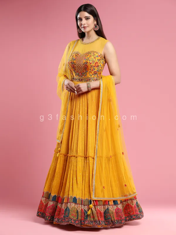 Latest yellow chiffon wedding anarkali suit