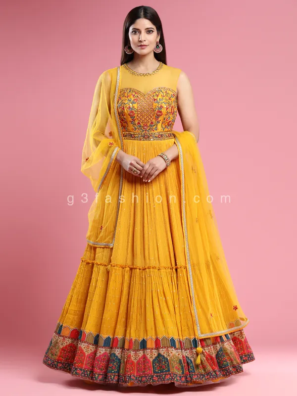 Latest yellow chiffon wedding anarkali suit