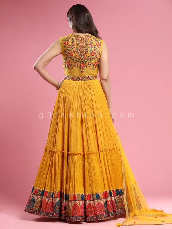 Latest yellow chiffon wedding anarkali suit