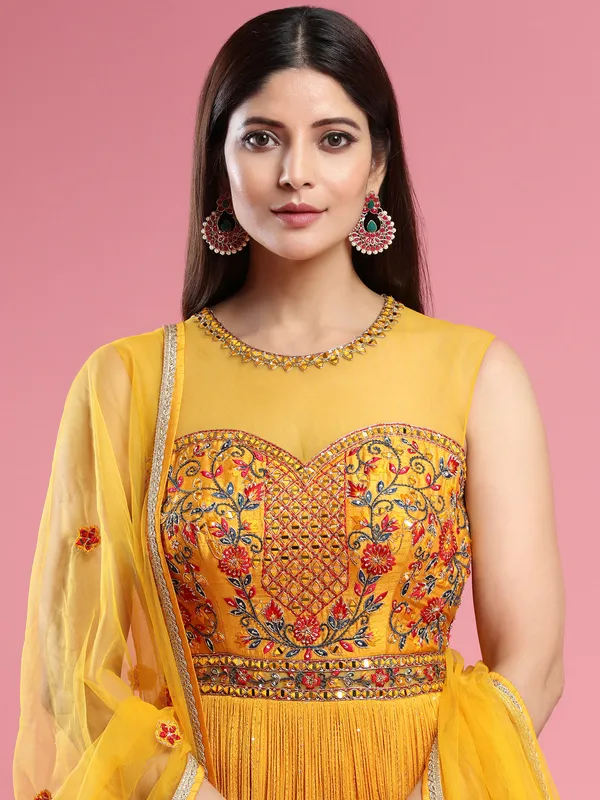 Latest yellow chiffon wedding anarkali suit