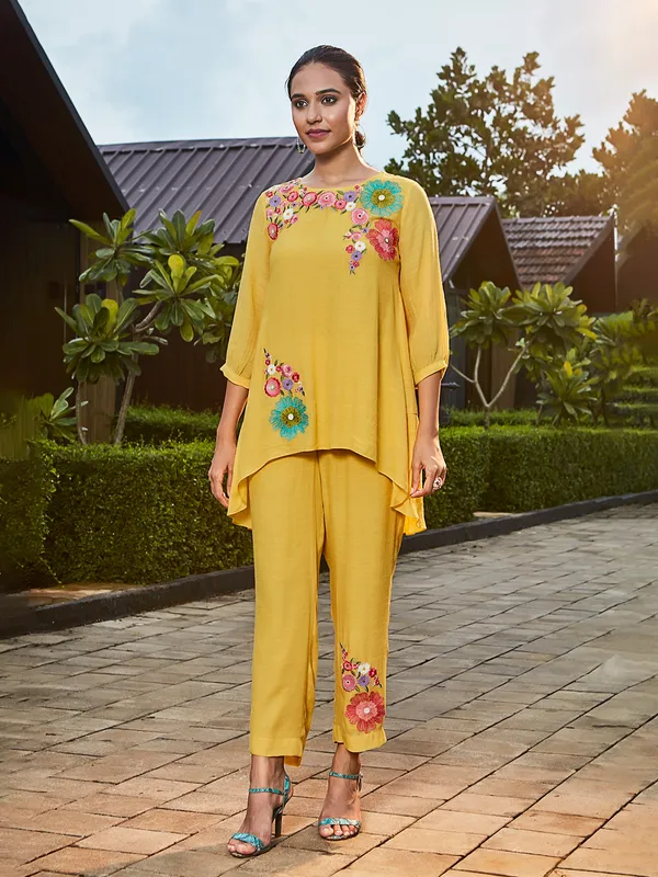Latest yellow cotton casual co ord set