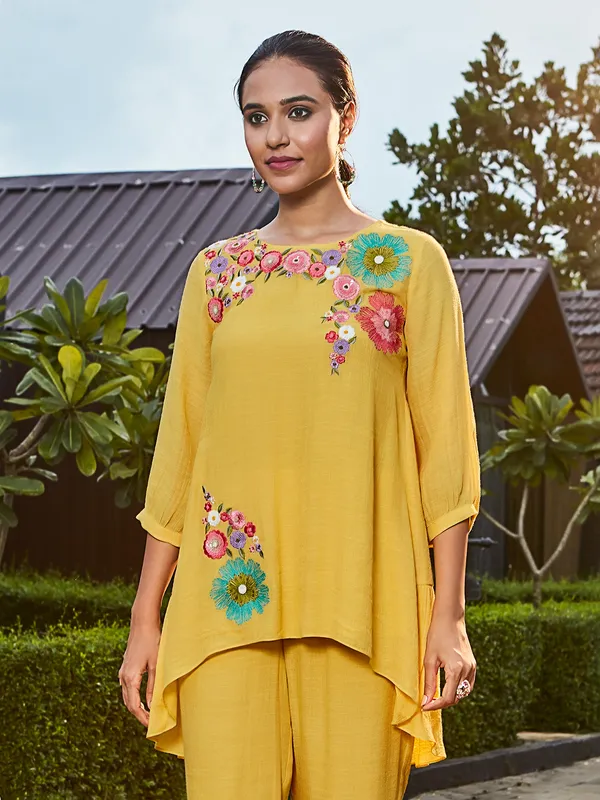Latest yellow cotton casual co ord set