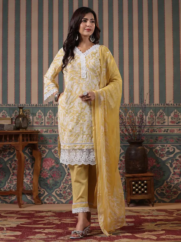 Latest yellow cotton kurti set