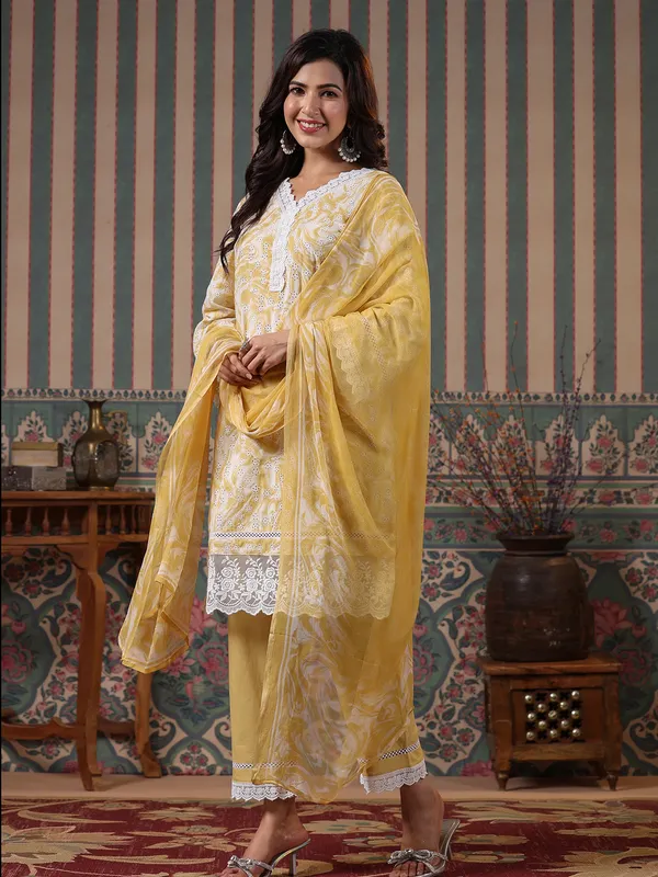 Latest yellow cotton kurti set