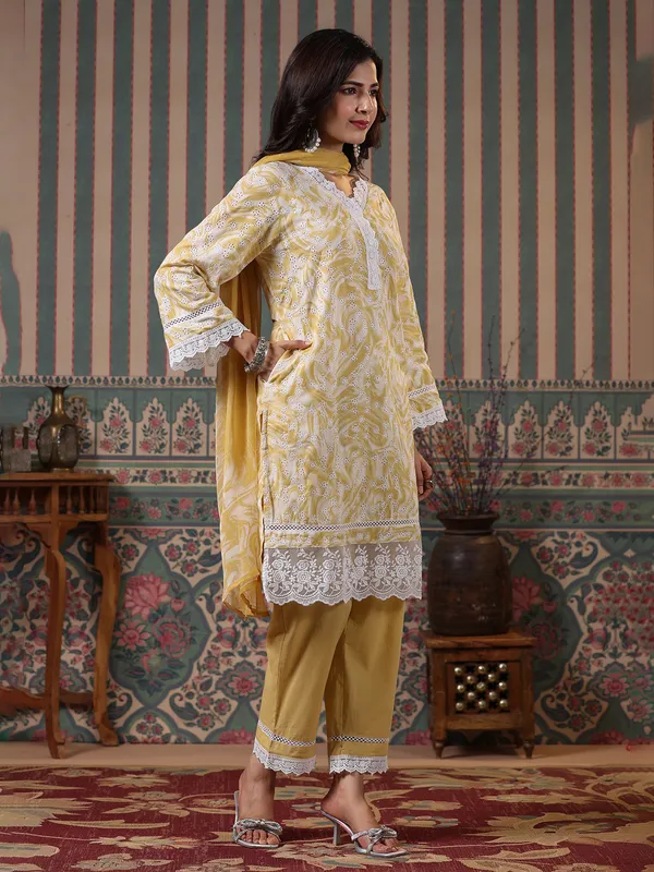 Latest yellow cotton kurti set