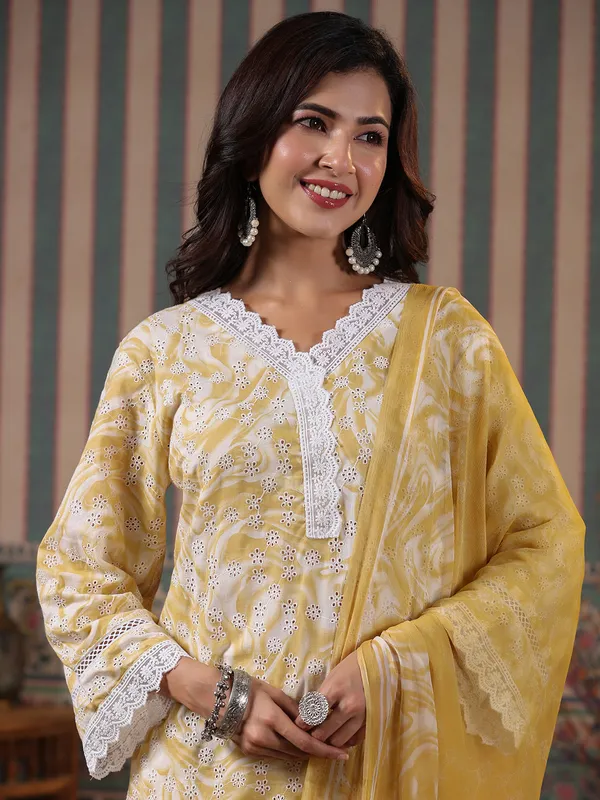 Latest yellow cotton kurti set