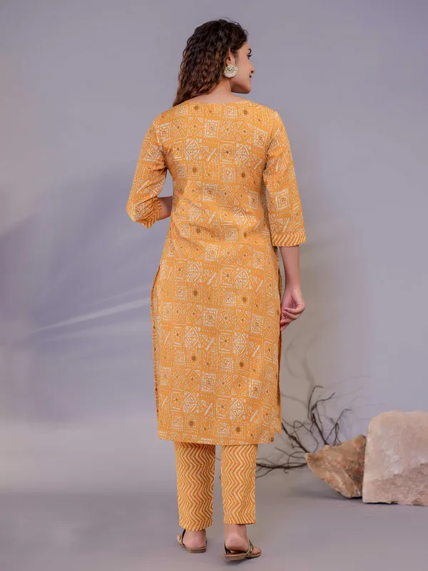 Latest yellow cotton printed kurti set