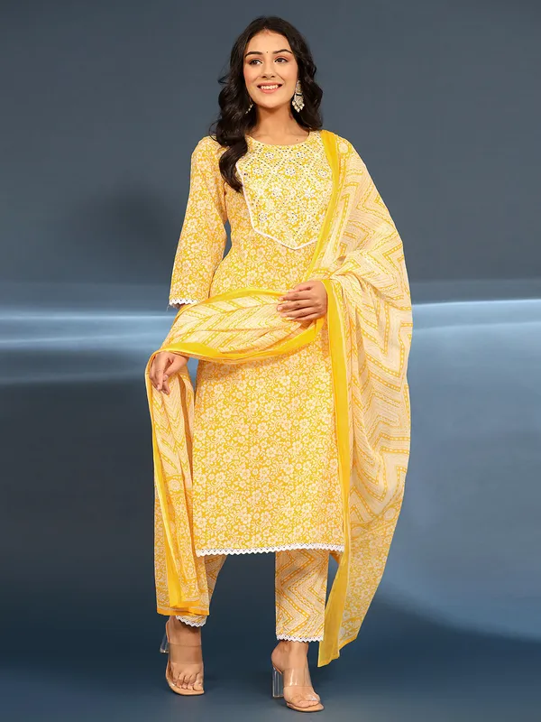 Latest yellow embroidery kurti set
