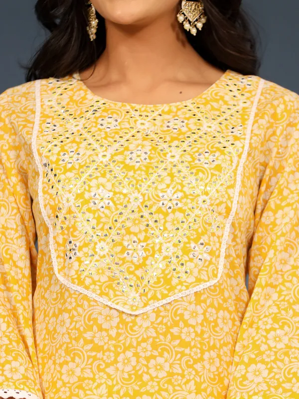 Latest yellow embroidery kurti set