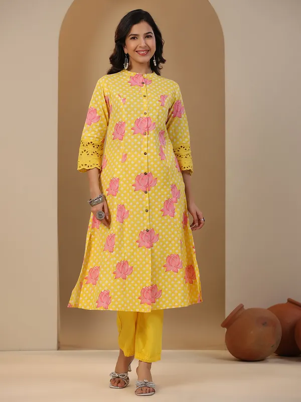 Latest yellow floral printed kurti