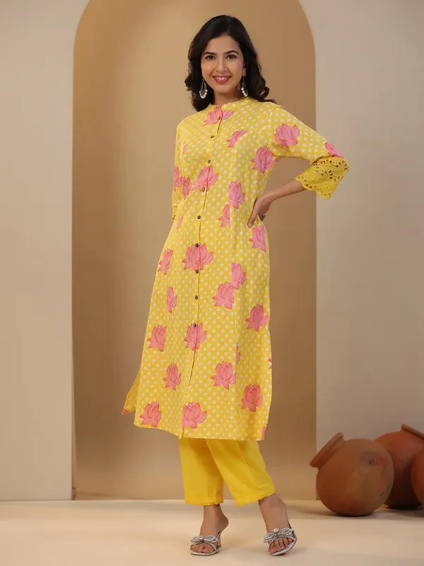 Latest yellow floral printed kurti