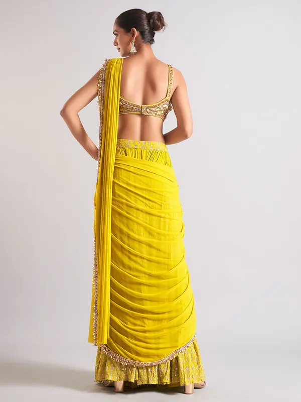 Latest yellow georgette ready to wear saree