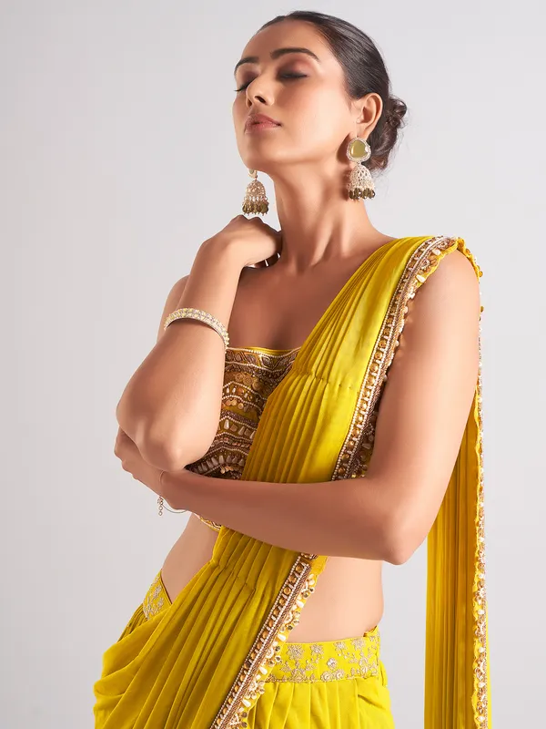 Latest yellow georgette ready to wear saree