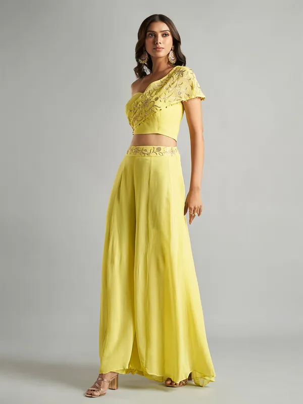 Latest yellow palazzo suit for party wear