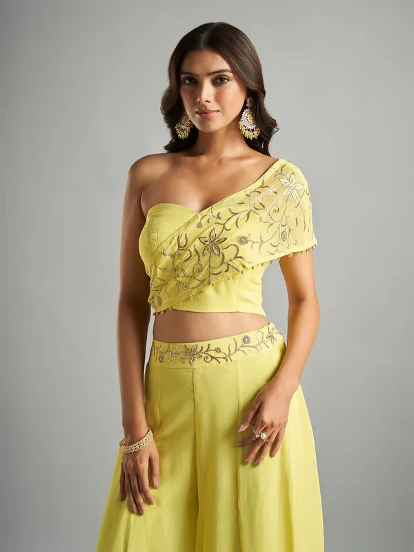 Latest yellow palazzo suit for party wear